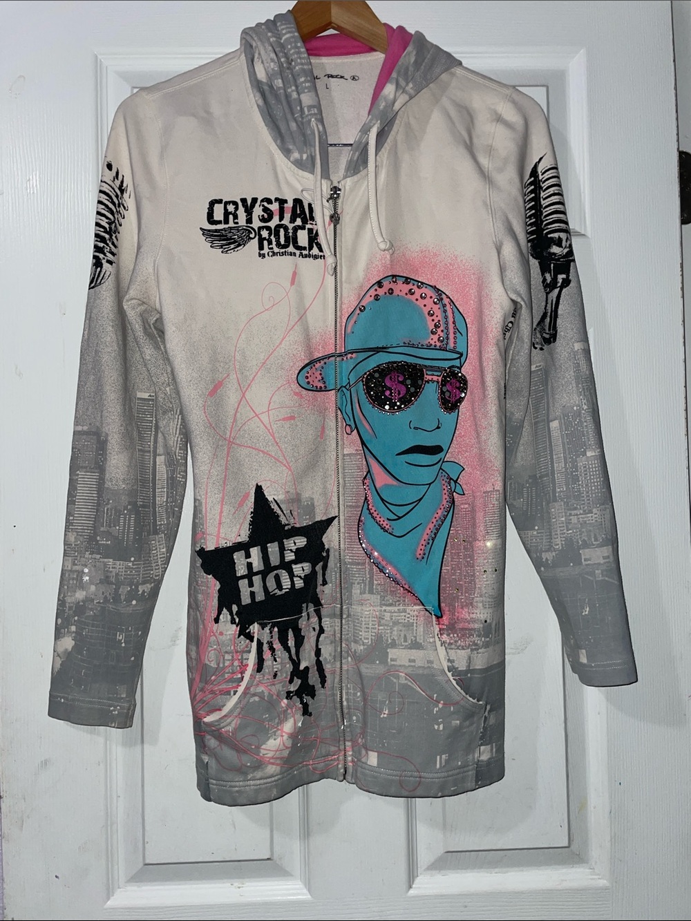 crystal rock by Christian Audigier blinged hip-hop design hoodie